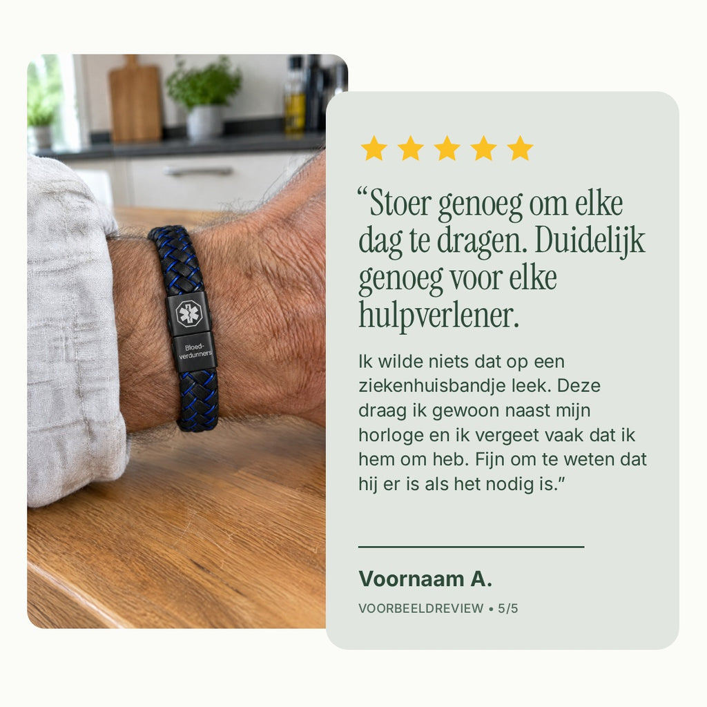 Voorbeeldreview met foto van de gevlochten armband om de pols