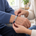 Dochter doet haar vader de armband om