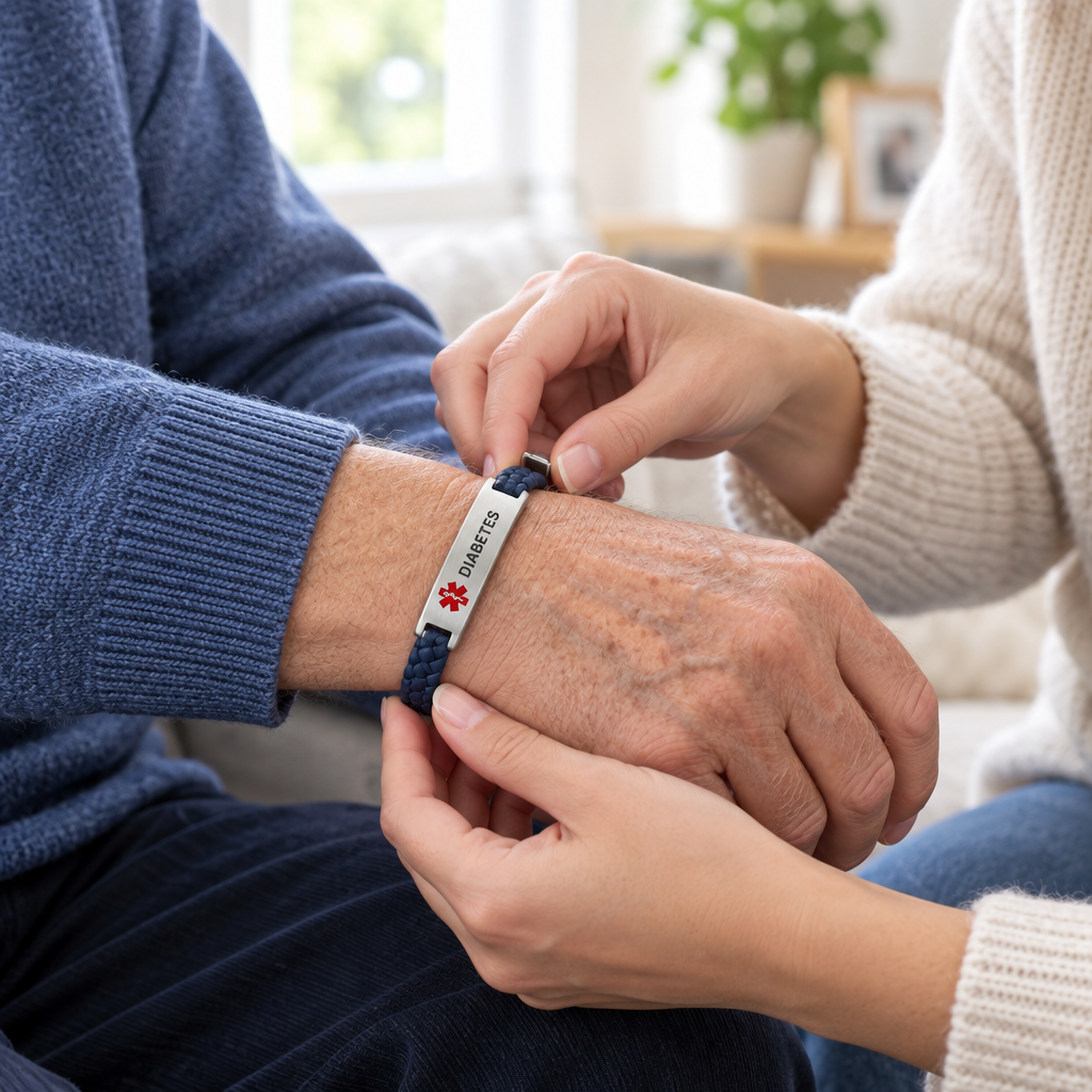Dochter doet haar vader de armband om