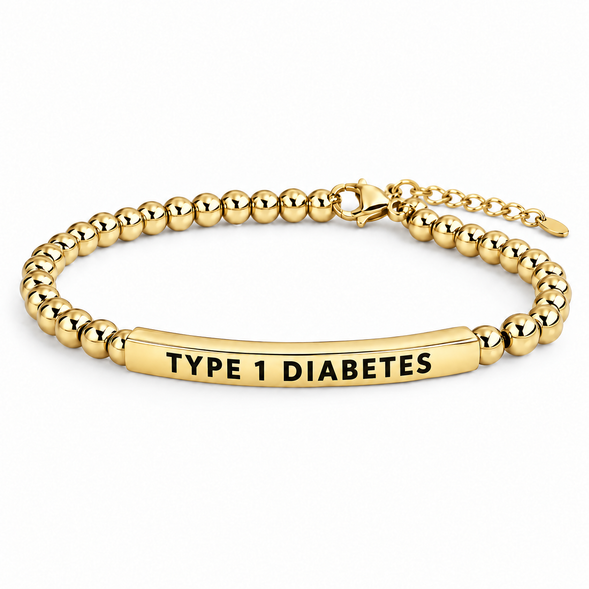 Goudkleurige diabetes armband met gravure TYPE 1 DIABETES