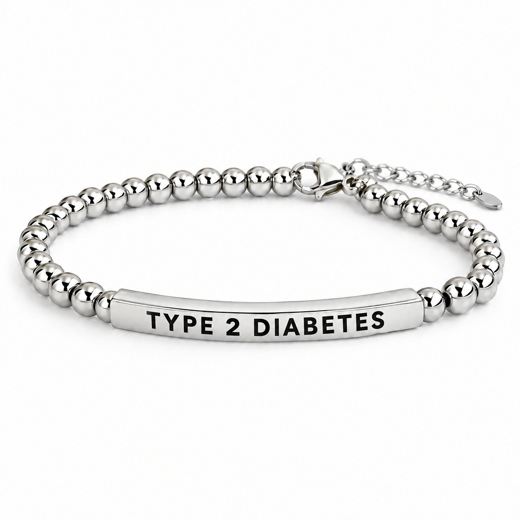 Zilveren diabetes armband met gravure TYPE 2 DIABETES