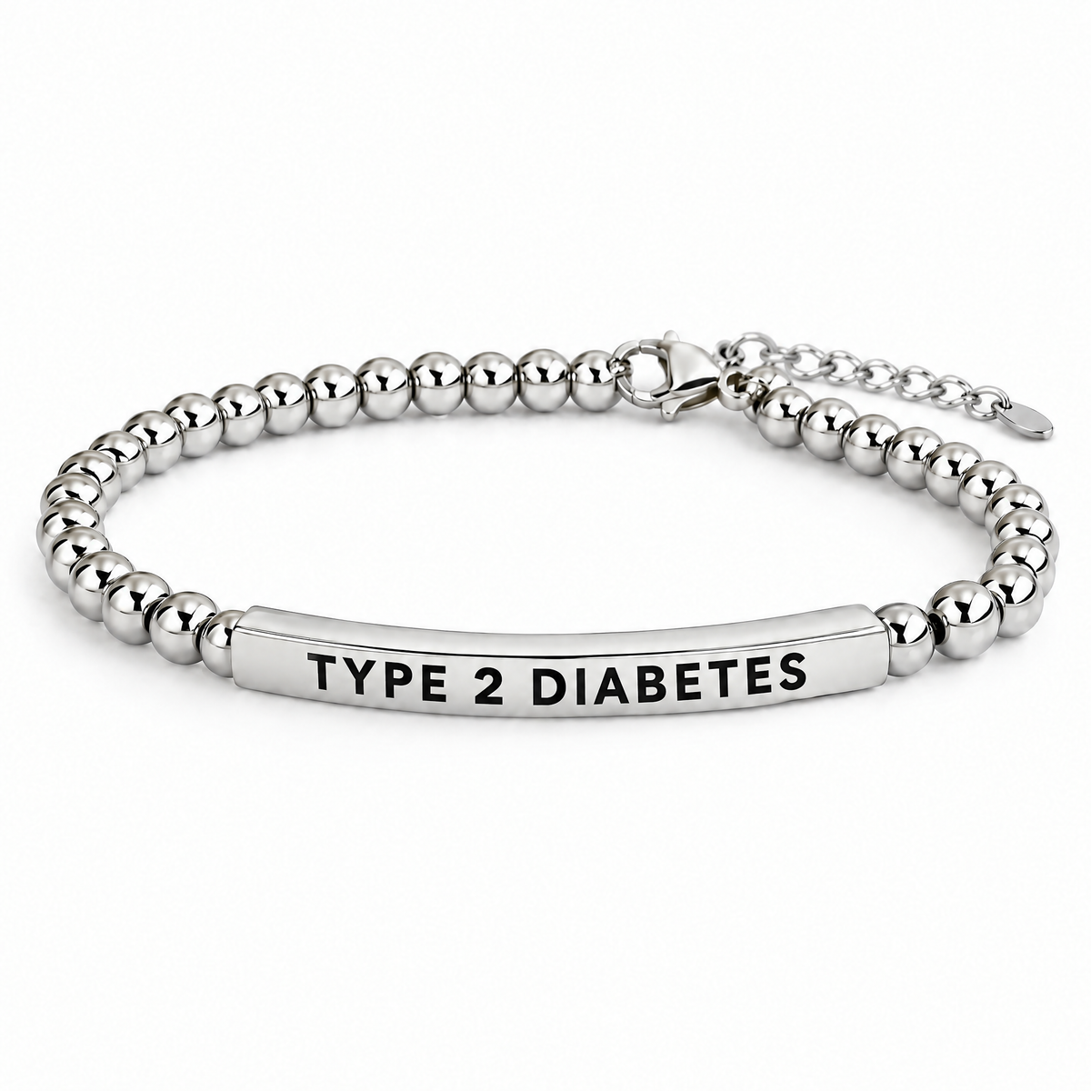 Zilveren diabetes armband met gravure TYPE 2 DIABETES