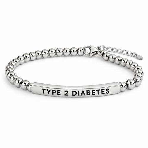 Zilveren diabetes armband met gravure TYPE 2 DIABETES