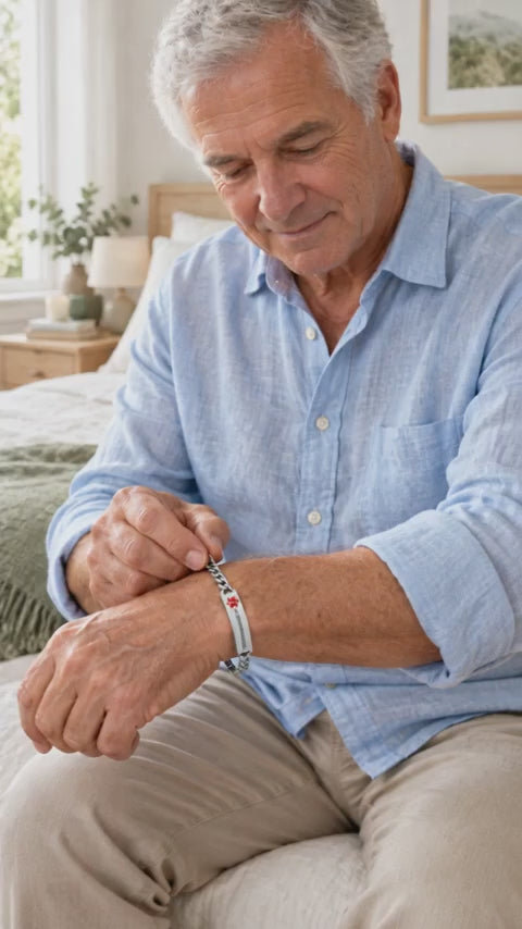 Man doet 's ochtends zijn medische ID-armband om
